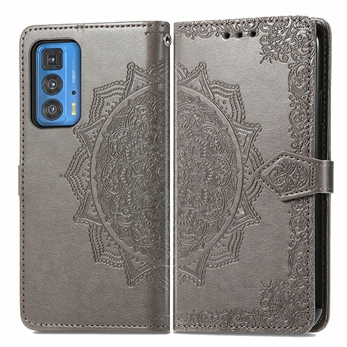 Leather Case Stands Fashionable Pattern Flip Cover Holder for Motorola Moto Edge S Pro 5G Gray