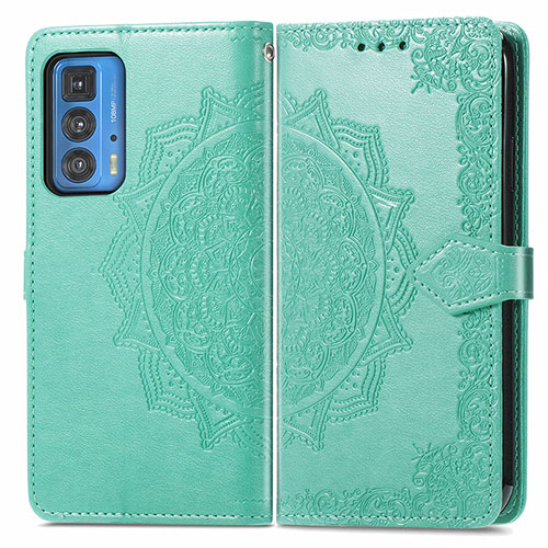 Leather Case Stands Fashionable Pattern Flip Cover Holder for Motorola Moto Edge S Pro 5G Green