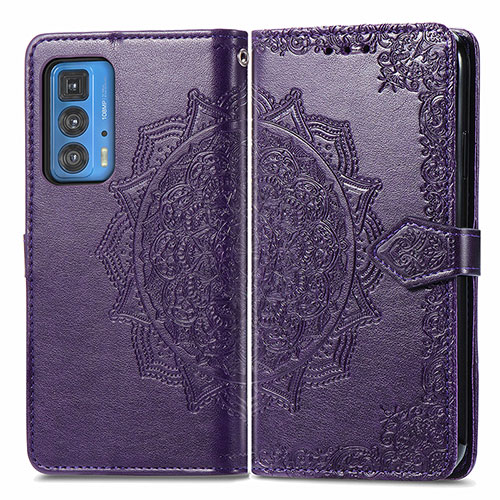 Leather Case Stands Fashionable Pattern Flip Cover Holder for Motorola Moto Edge S Pro 5G Purple