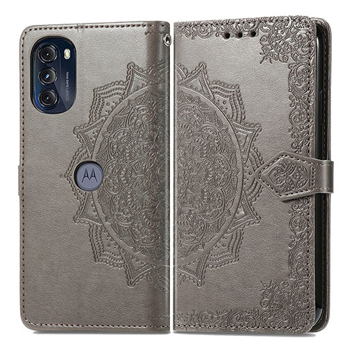 Leather Case Stands Fashionable Pattern Flip Cover Holder for Motorola Moto G 5G (2022) Gray