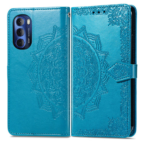 Leather Case Stands Fashionable Pattern Flip Cover Holder for Motorola Moto G Stylus (2022) 5G Blue