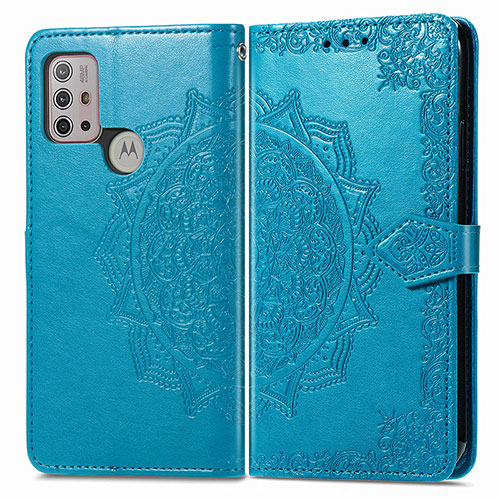 Leather Case Stands Fashionable Pattern Flip Cover Holder for Motorola Moto G10 Power Blue