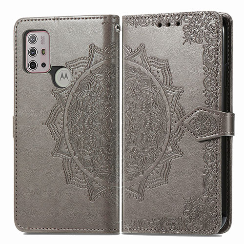 Leather Case Stands Fashionable Pattern Flip Cover Holder for Motorola Moto G10 Power Gray