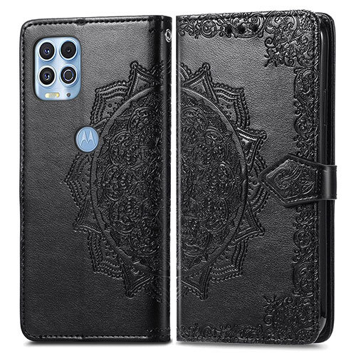 Leather Case Stands Fashionable Pattern Flip Cover Holder for Motorola Moto G100 5G Black