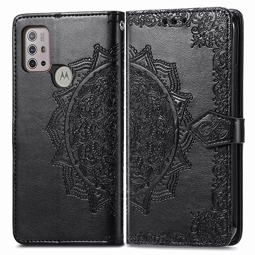 Leather Case Stands Fashionable Pattern Flip Cover Holder for Motorola Moto G20 Black