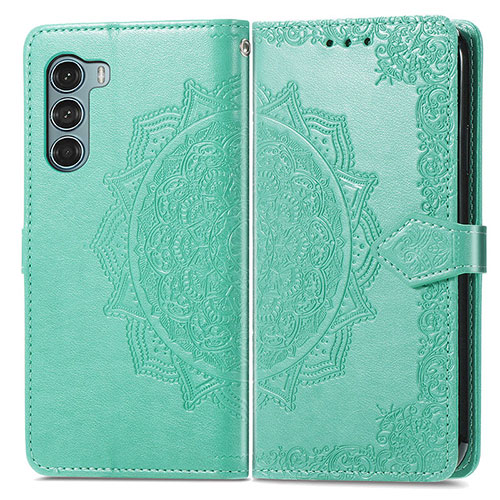 Leather Case Stands Fashionable Pattern Flip Cover Holder for Motorola Moto G200 5G Green