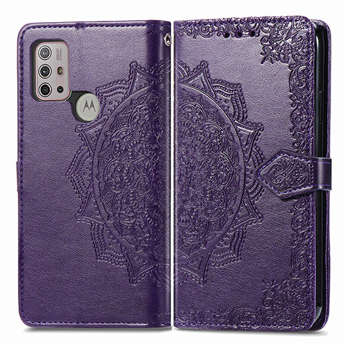 Leather Case Stands Fashionable Pattern Flip Cover Holder for Motorola Moto G30 Purple