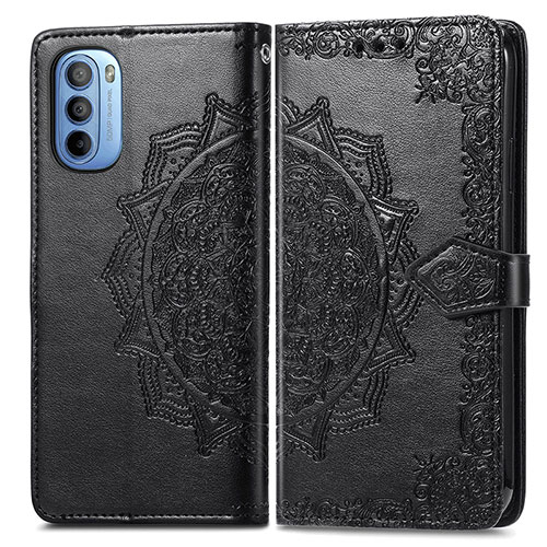 Leather Case Stands Fashionable Pattern Flip Cover Holder for Motorola Moto G31 Black