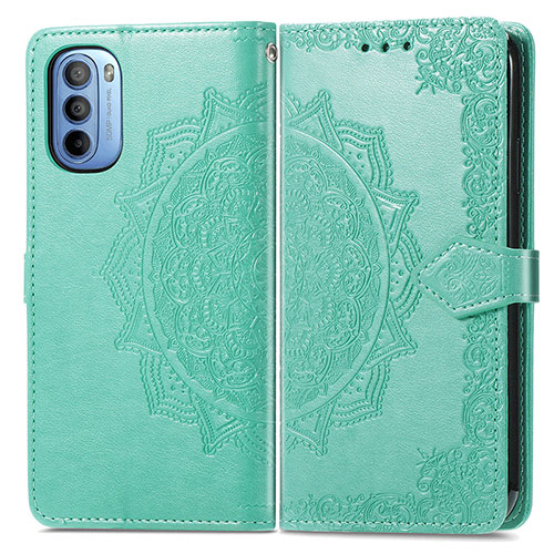 Leather Case Stands Fashionable Pattern Flip Cover Holder for Motorola Moto G31 Green