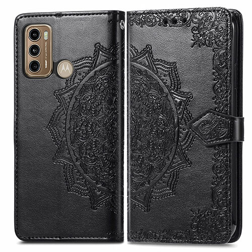 Leather Case Stands Fashionable Pattern Flip Cover Holder for Motorola Moto G40 Fusion Black
