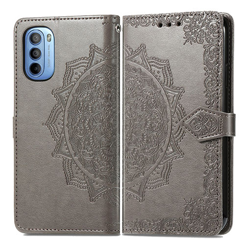 Leather Case Stands Fashionable Pattern Flip Cover Holder for Motorola Moto G41 Gray