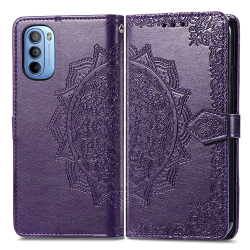 Leather Case Stands Fashionable Pattern Flip Cover Holder for Motorola Moto G41 Purple