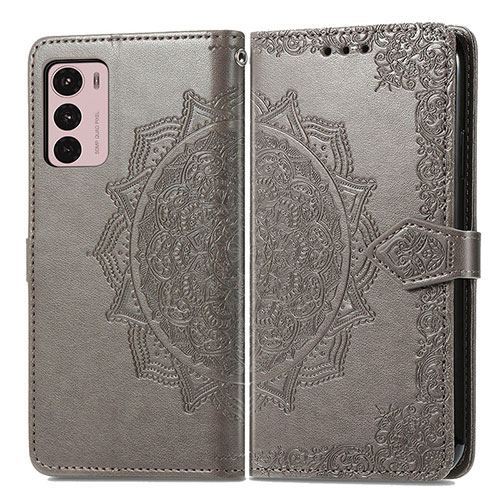 Leather Case Stands Fashionable Pattern Flip Cover Holder for Motorola Moto G42 Gray