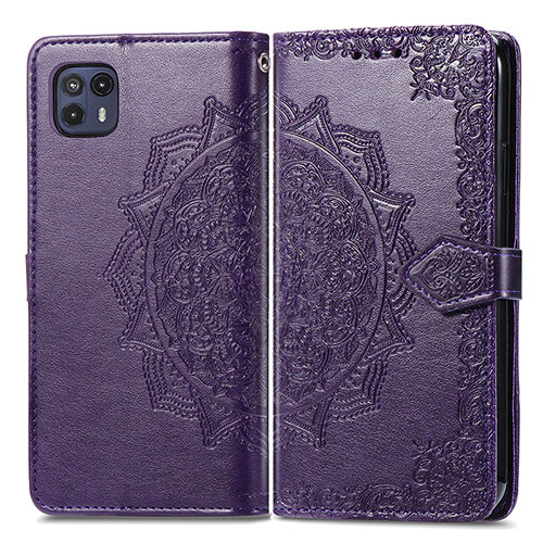 Leather Case Stands Fashionable Pattern Flip Cover Holder for Motorola Moto G50 5G Purple