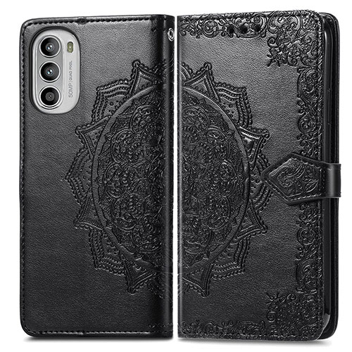 Leather Case Stands Fashionable Pattern Flip Cover Holder for Motorola MOTO G52 Black