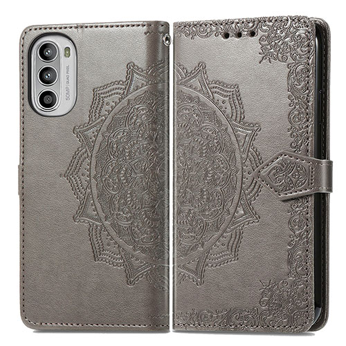 Leather Case Stands Fashionable Pattern Flip Cover Holder for Motorola MOTO G52 Gray