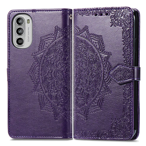 Leather Case Stands Fashionable Pattern Flip Cover Holder for Motorola MOTO G52 Purple
