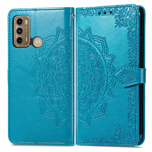 Leather Case Stands Fashionable Pattern Flip Cover Holder for Motorola Moto G60 Blue