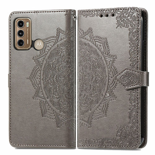Leather Case Stands Fashionable Pattern Flip Cover Holder for Motorola Moto G60 Gray