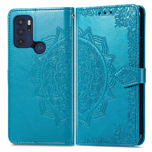 Leather Case Stands Fashionable Pattern Flip Cover Holder for Motorola Moto G60s Blue