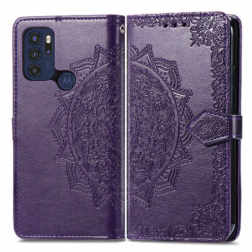 Leather Case Stands Fashionable Pattern Flip Cover Holder for Motorola Moto G60s Purple