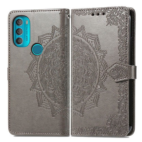 Leather Case Stands Fashionable Pattern Flip Cover Holder for Motorola Moto G71 5G Gray