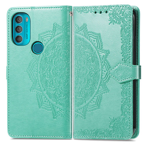 Leather Case Stands Fashionable Pattern Flip Cover Holder for Motorola Moto G71 5G Green