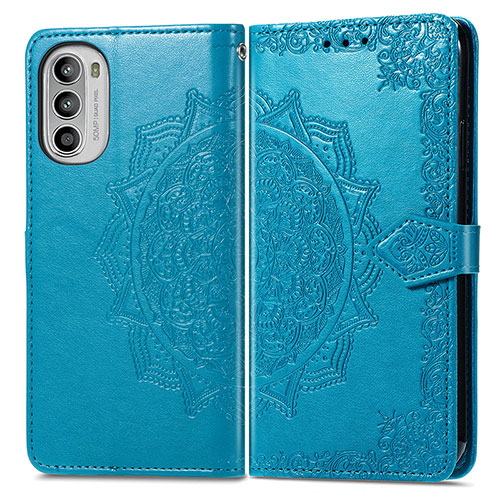 Leather Case Stands Fashionable Pattern Flip Cover Holder for Motorola Moto G71s 5G Blue