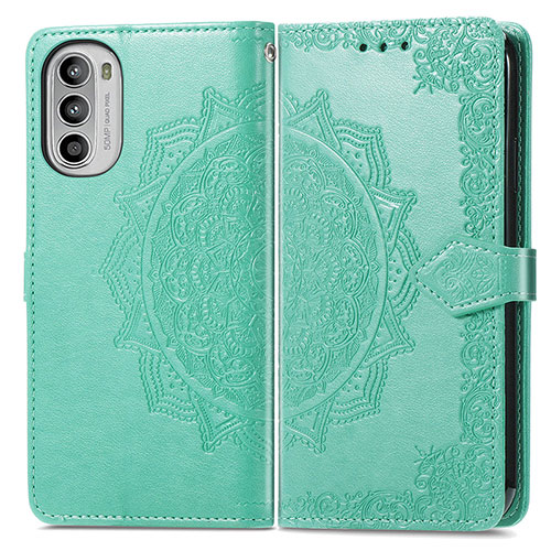 Leather Case Stands Fashionable Pattern Flip Cover Holder for Motorola Moto G71s 5G Green