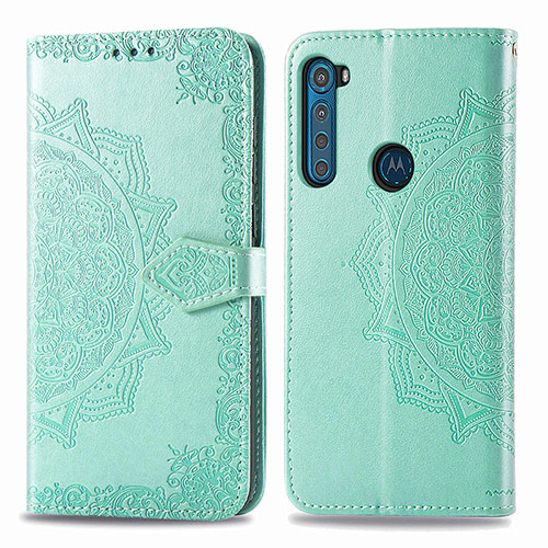 Leather Case Stands Fashionable Pattern Flip Cover Holder for Motorola Moto One Fusion Plus Green