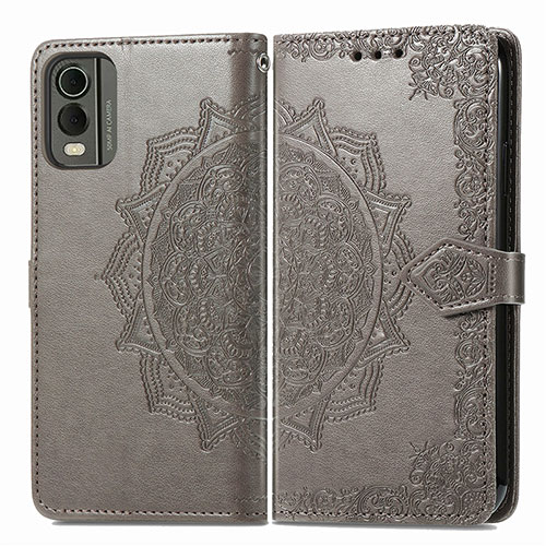 Leather Case Stands Fashionable Pattern Flip Cover Holder for Nokia C32 Gray