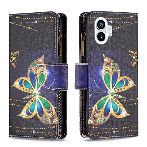 Leather Case Stands Fashionable Pattern Flip Cover Holder for Nothing Phone 1 Black