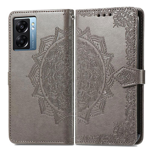 Leather Case Stands Fashionable Pattern Flip Cover Holder for OnePlus Nord N300 5G Gray