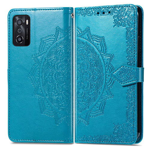 Leather Case Stands Fashionable Pattern Flip Cover Holder for Oppo A55S 5G Blue