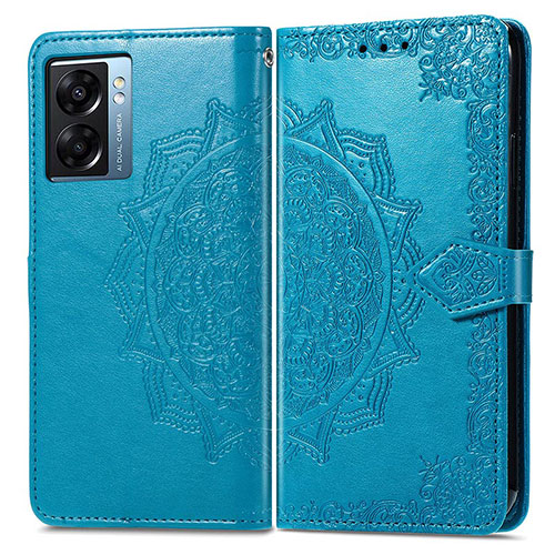 Leather Case Stands Fashionable Pattern Flip Cover Holder for Oppo A56S 5G Blue