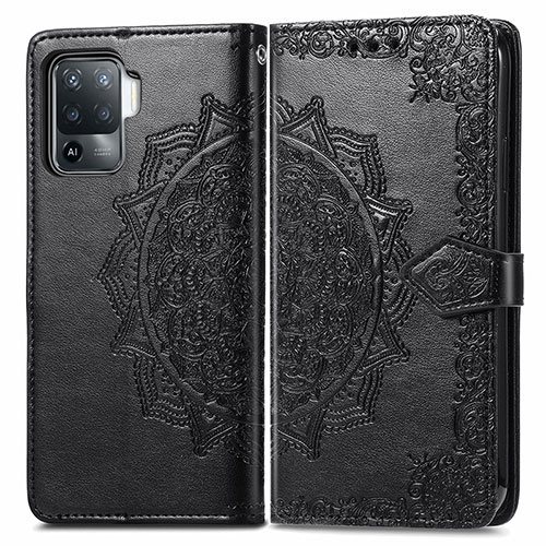 Leather Case Stands Fashionable Pattern Flip Cover Holder for Oppo F19 Pro Black