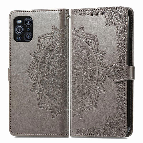 Leather Case Stands Fashionable Pattern Flip Cover Holder for Oppo Find X3 5G Gray