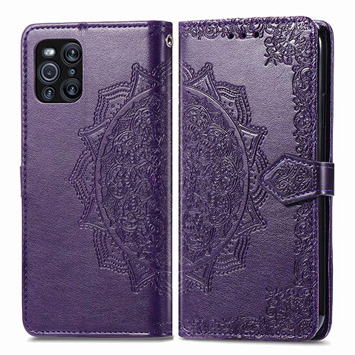 Leather Case Stands Fashionable Pattern Flip Cover Holder for Oppo Find X3 5G Purple