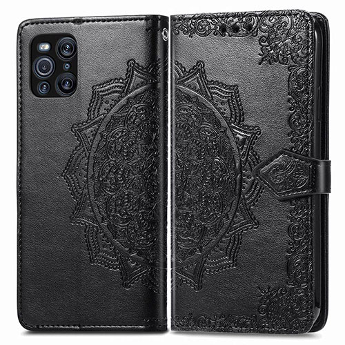 Leather Case Stands Fashionable Pattern Flip Cover Holder for Oppo Find X3 Pro 5G Black