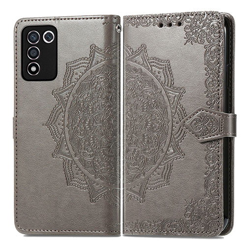 Leather Case Stands Fashionable Pattern Flip Cover Holder for Oppo K9S 5G Gray