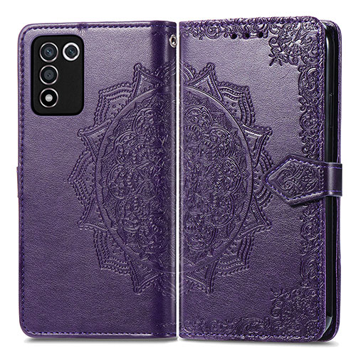 Leather Case Stands Fashionable Pattern Flip Cover Holder for Oppo K9S 5G Purple