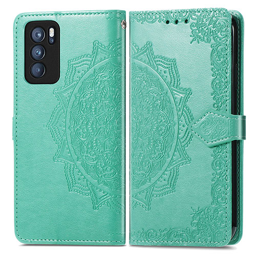 Leather Case Stands Fashionable Pattern Flip Cover Holder for Oppo Reno6 Pro 5G India Green