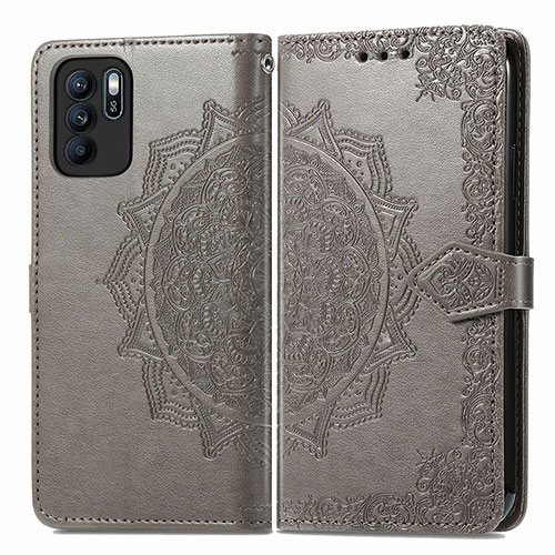 Leather Case Stands Fashionable Pattern Flip Cover Holder for Oppo Reno6 Z 5G Gray