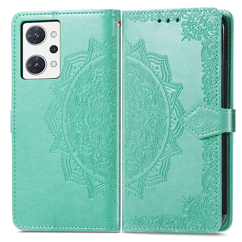 Leather Case Stands Fashionable Pattern Flip Cover Holder for Oppo Reno7 A Green