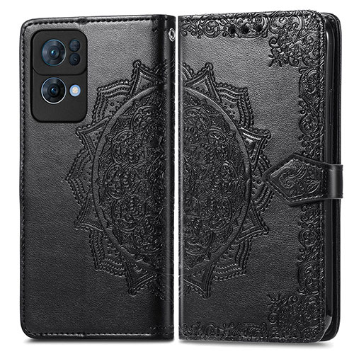 Leather Case Stands Fashionable Pattern Flip Cover Holder for Oppo Reno7 Pro 5G Black