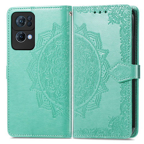 Leather Case Stands Fashionable Pattern Flip Cover Holder for Oppo Reno7 Pro 5G Green