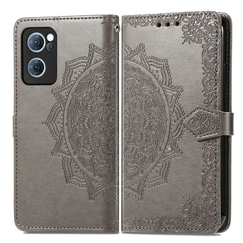 Leather Case Stands Fashionable Pattern Flip Cover Holder for Oppo Reno8 4G Gray