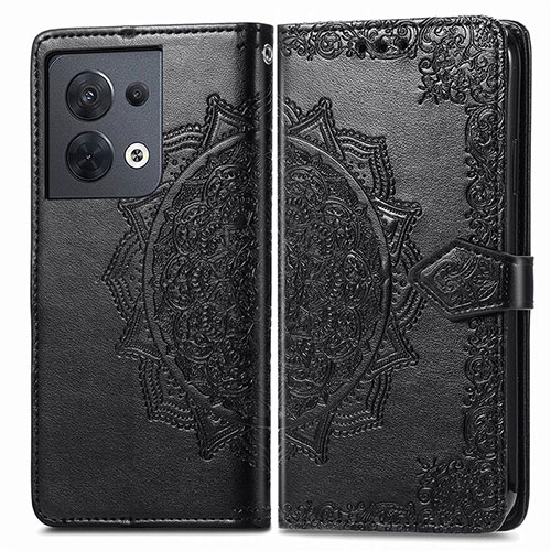 Leather Case Stands Fashionable Pattern Flip Cover Holder for Oppo Reno8 5G Black