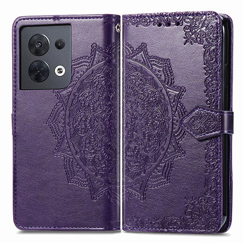 Leather Case Stands Fashionable Pattern Flip Cover Holder for Oppo Reno8 5G Purple