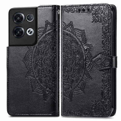Leather Case Stands Fashionable Pattern Flip Cover Holder for Oppo Reno8 Pro 5G Black